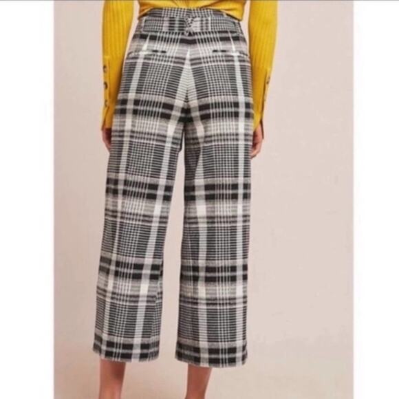 Ett TWA Anthropologie Luca Plaid Black White Pink Wide Leg Belted Pants size 4 - Picture 3 of 13